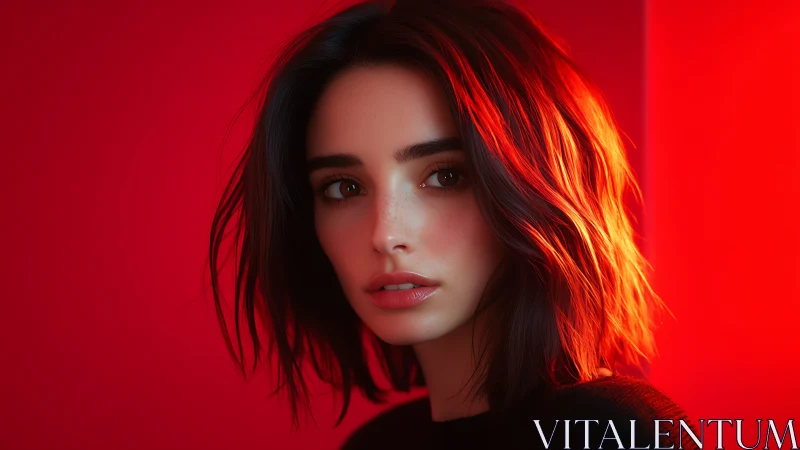 Portrait shows digitally rendered woman under red lighting