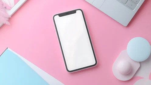 Minimalist Flat Lay Composition With Smartphone Display.