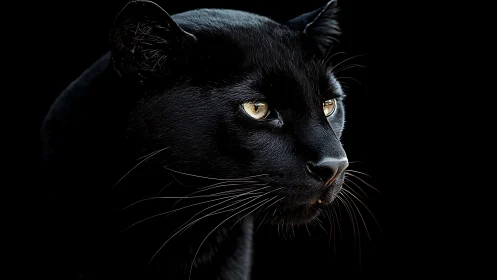 Black Panther Portrait Against Dark Background.