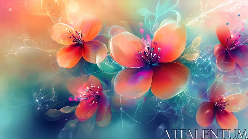 Iridescent Floral Composition with Gradient Light Effects
