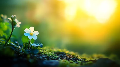 Wildflower macro against glowing golden sunrise bokeh.