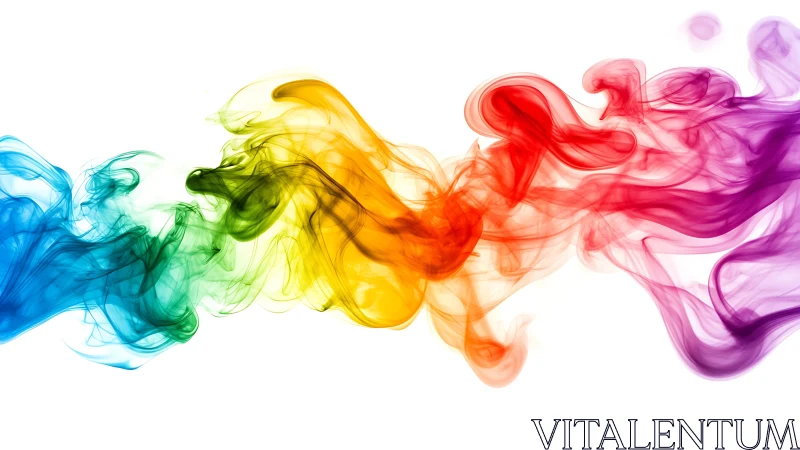 Multicolor swirling smoke forms on white studio background.