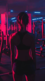 Neon grit ignites a lone athlete in cyber gym glow.
