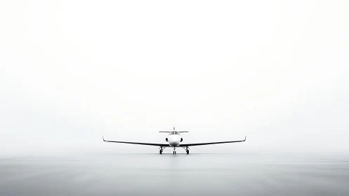 Minimalist frontal view of private aircraft on foggy runway