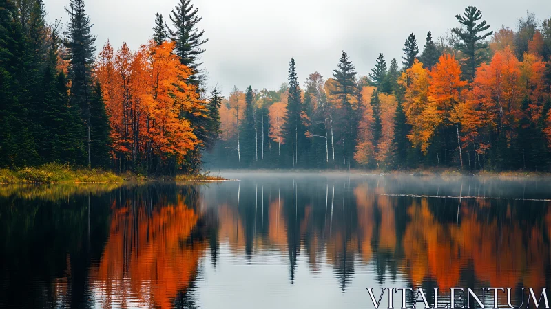 Mirrored Autumn Reverie: Forest Fire Reflected in Glassy Waters.