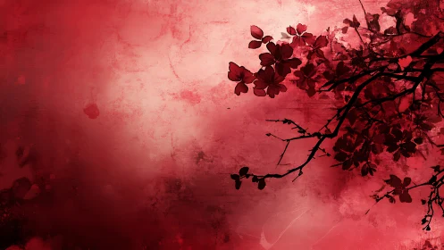 Crimson blossom canopy leaning into a whispered horizon.