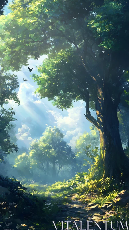 Luminous Forest Canopy: Atmospheric Digital Landscape.