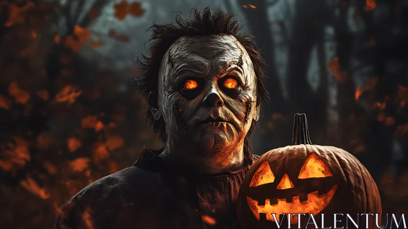 Ember eyed slasher and jack o lantern pact in autumn gloom.