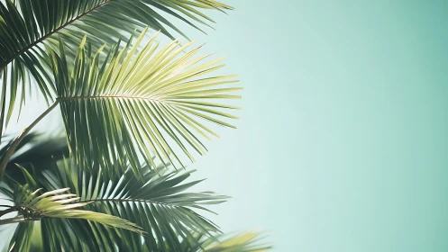 Sunlit palm fronds cast soft shadows on pastel background