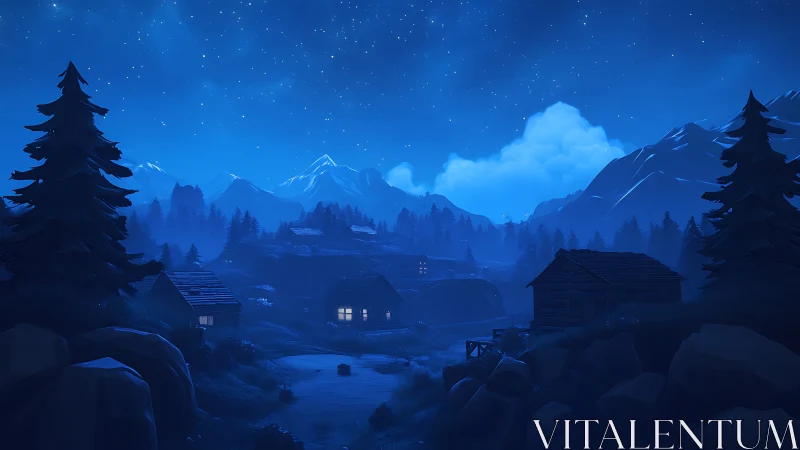Midnight mountain village hums softly beneath starlit frost