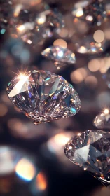 Floating cut diamonds with warm bokeh reflections.