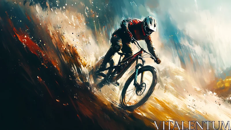 Mountain Cyclist in Motion with Explosive Paint Effects