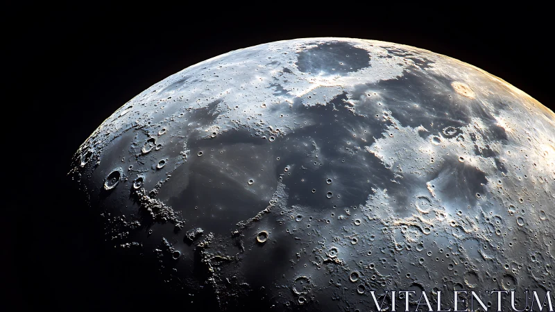 Detailed lunar surface close-up with craters and maria.