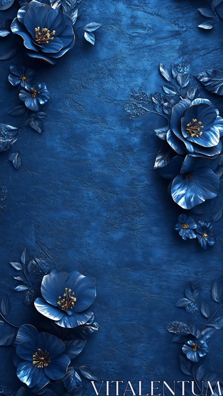 Blue Flowers on Textured Surface with Gold Stamen Detail