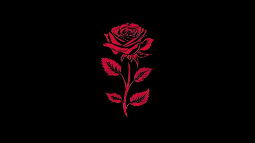 Red rose silhouette stands centered on black background
