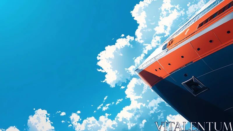 Sunstruck cruise hull carving bold lines through skyward calm.