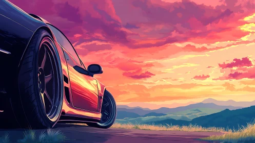 Sunset roads and a quietly waiting sports car dreamscape.