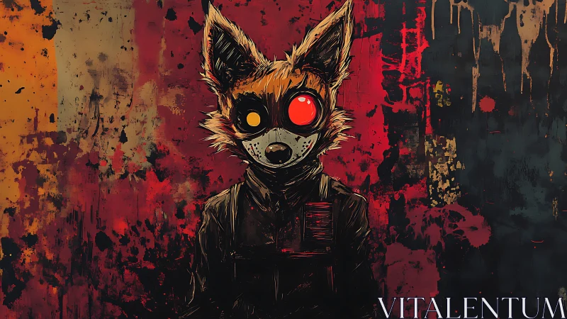 Fox-masked wanderer glowing against a bold neon dusk.