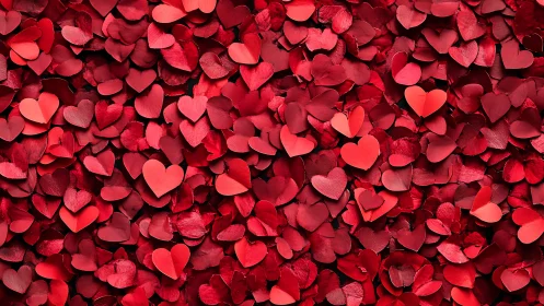 Red Hearts Layered in Dense Three-Dimensional Composition.