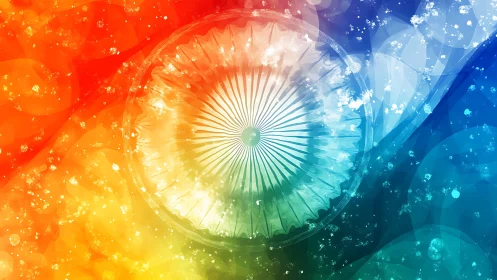 Ashoka chakra radiates through vibrant tricolor spectrum.