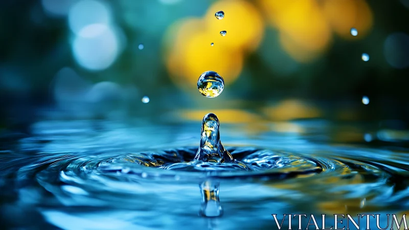 Water droplet impact forming splash column and surface ripples.