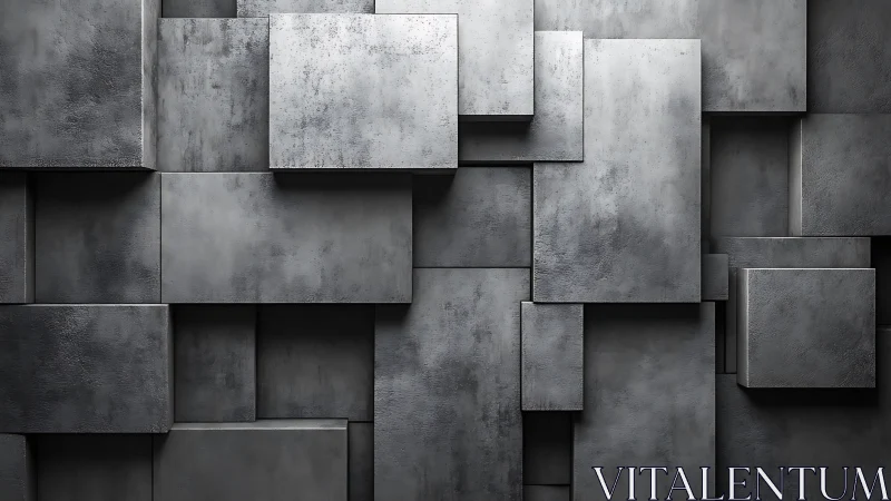 Layered metallic rectangles forming abstract grey wall.
