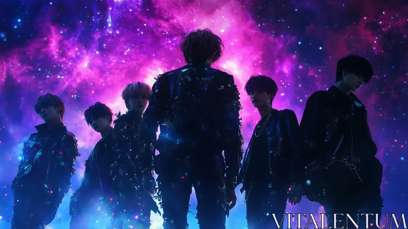 Starglow silhouettes of a cosmic stage-ready pop crew.