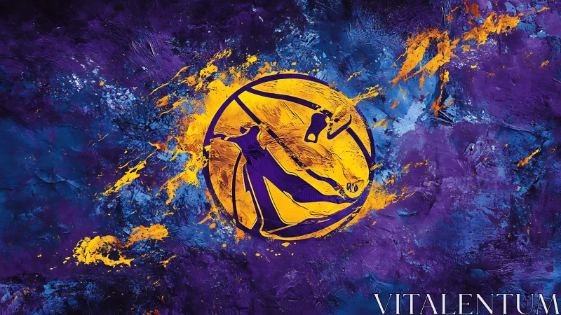 Dynamic basketball emblem rendered in high-contrast impasto strokes