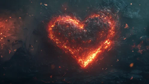 Incandescent Heart Form Rendered in Dynamic Fire and Molten Energy.