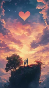 Two Hearts Dreaming Under a Glowing Sky.