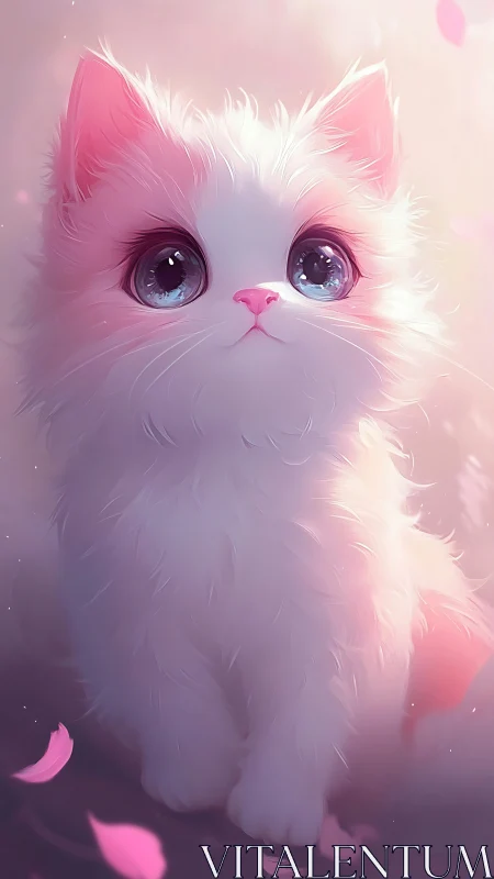 Ethereal Pink Cat with Luminous Eyes.