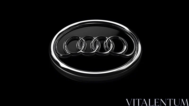 Audi logo in 3D metallic style on glossy black background.
