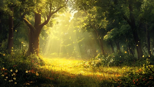 Enchanted Forest Clearing with Luminous Canopy Architecture.