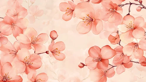 Blushing Blossom Symphony: Delicate Pink Florals in Soft Repose.