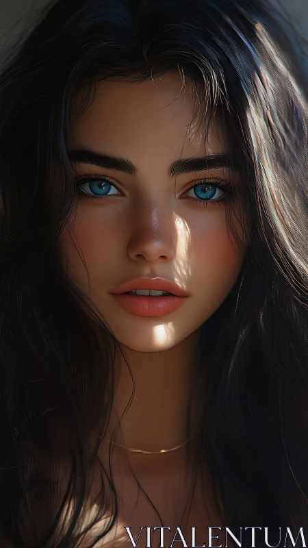 Luminous blue-eyed portrait captures quiet, intimate allure
