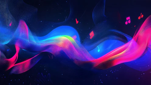Neon sound waves flow through a cosmic musical spectrum.