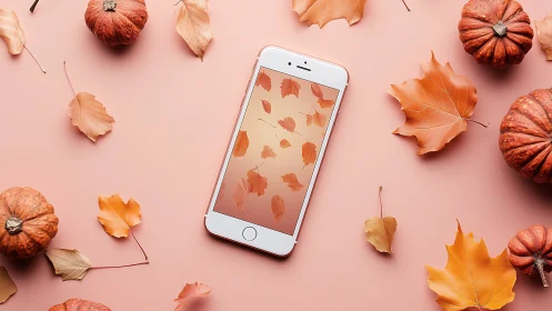 Autumn leaves swirl through a smartphone&rsquo;s softly glowing screen