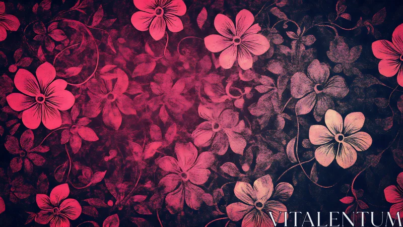 Neon Floral Composition with Vibrant Pink Blooms Against Dark Background.