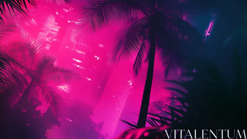 Neon jungle palms trade moonlight for electric city haze