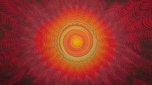 Radial concentric sunburst with layered zigzag wave geometry.