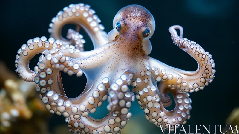 Octopus displays curling tentacles and luminous suction cups.