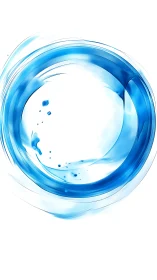 Circular blue liquid swirl on white minimal background.