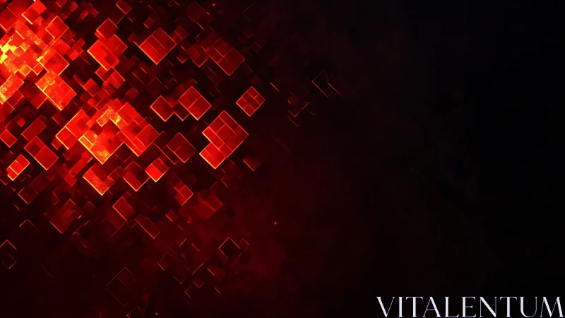 Glowing Red Geometric Cubes on Dark Abstract Digital Background.
