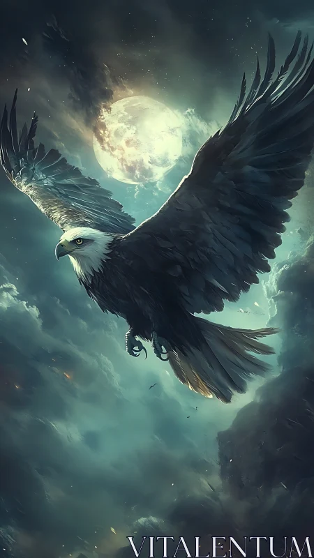 Moonlit thunder eagle carving storm paths across night skies.