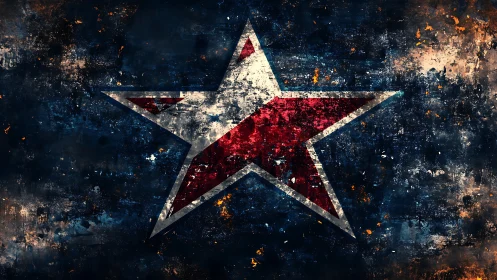 Large distressed star with red and white segments dominates field