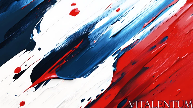 Bold Abstract Painting with Red, White, and Blue Brush Strokes.