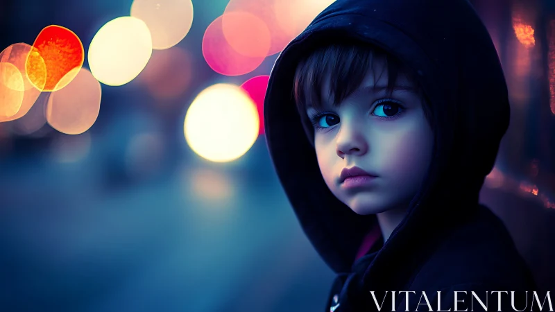 Neon-Veiled Solitude: Digital Reverie in Bokeh Twilight.