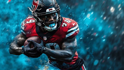 Dynamic gridiron runner in high-saturation digital motion field.