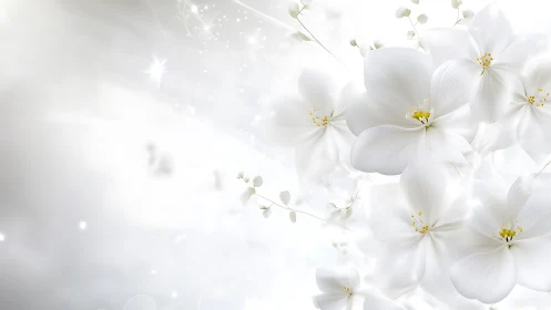 White petals unfold with golden centers glowing softly.