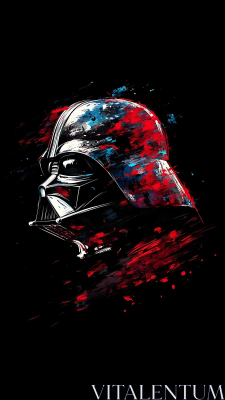 Helmeted sci‑fi villain in vivid abstract splashes.